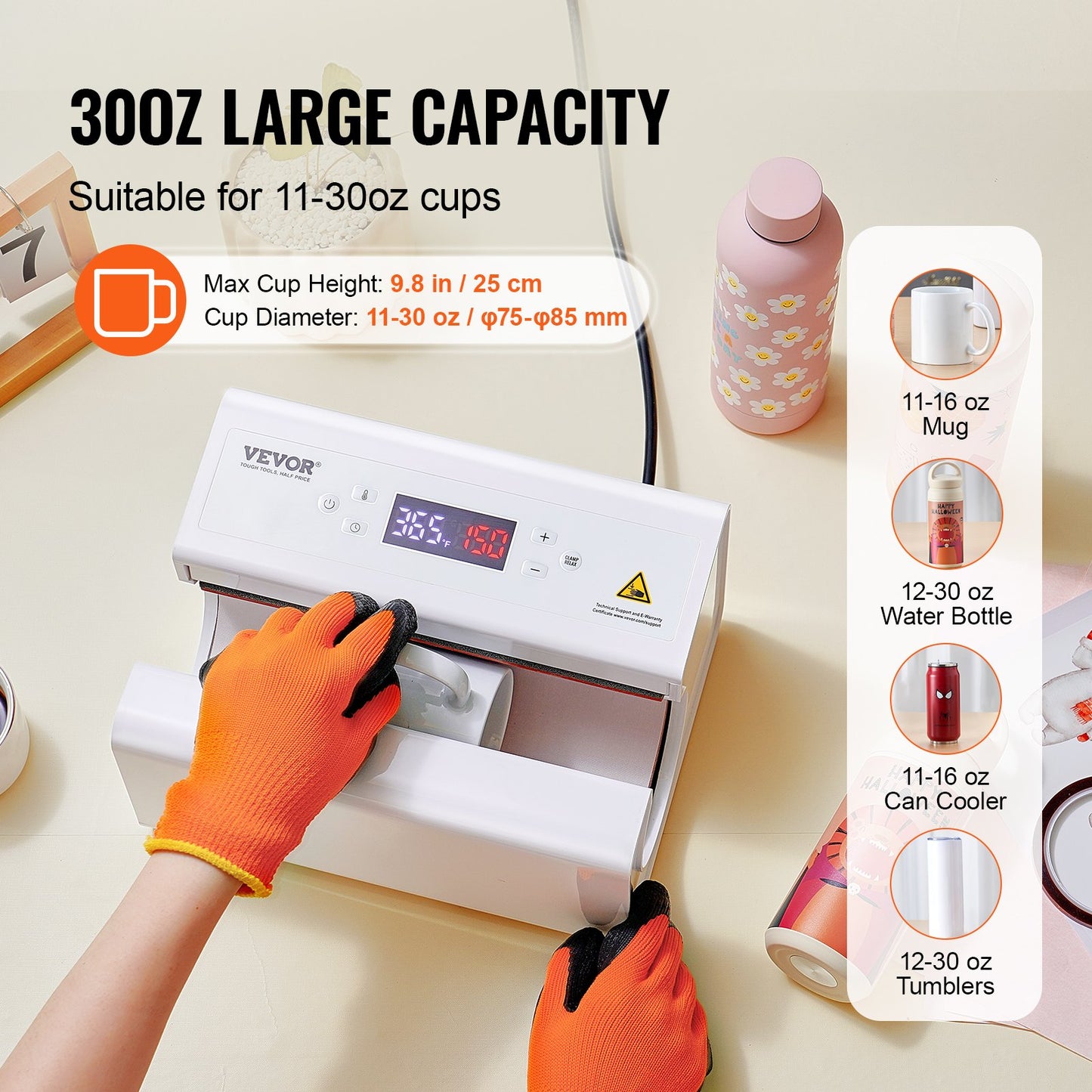 Auto Tumbler Heat Press Machine 11-30oz Sublimationsmugg Heat Press White