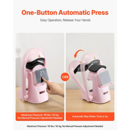 Auto Hat värmepressmaskin 2 st utbytbara plattor pekskärm rosa