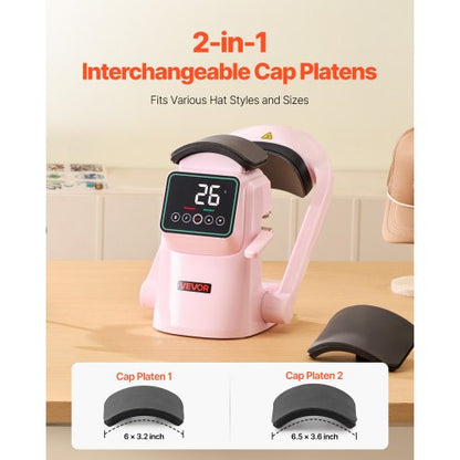 Auto Hat värmepressmaskin 2 st utbytbara plattor pekskärm rosa