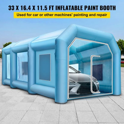 uppblåsbar målarbås 33x16,4x11,5 fot, uppblåsbar monter med 2 blåsare, uppblåsbar spraybox med filtersystem, bärbar bilmålarbås för bilparkeringstältarbetsstation |  EU