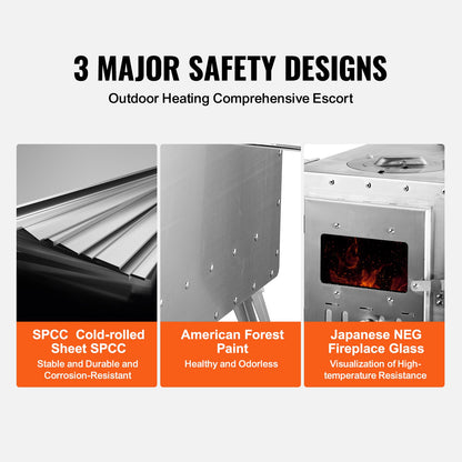 Wood Stove, 86 Inch, Stainless Steel Camping Tent Stove, Portable Wood Burning Stove with Chimney Pipe and Gloves, 3000in³Firebox Hot Tent Stove for Outdoor Cooking and Heating with 8 Pipes