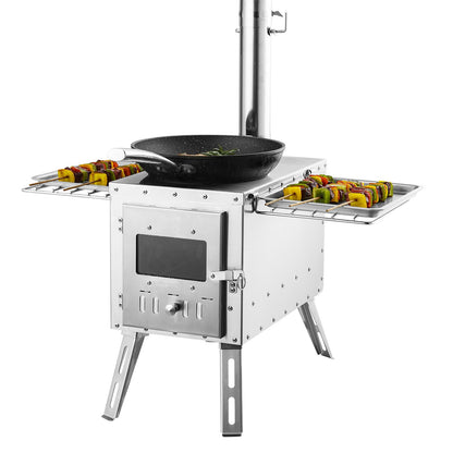 Wood Stove, 86 Inch, Stainless Steel Camping Tent Stove, Portable Wood Burning Stove with Chimney Pipe and Gloves, 3000in³Firebox Hot Tent Stove for Outdoor Cooking and Heating with 8 Pipes