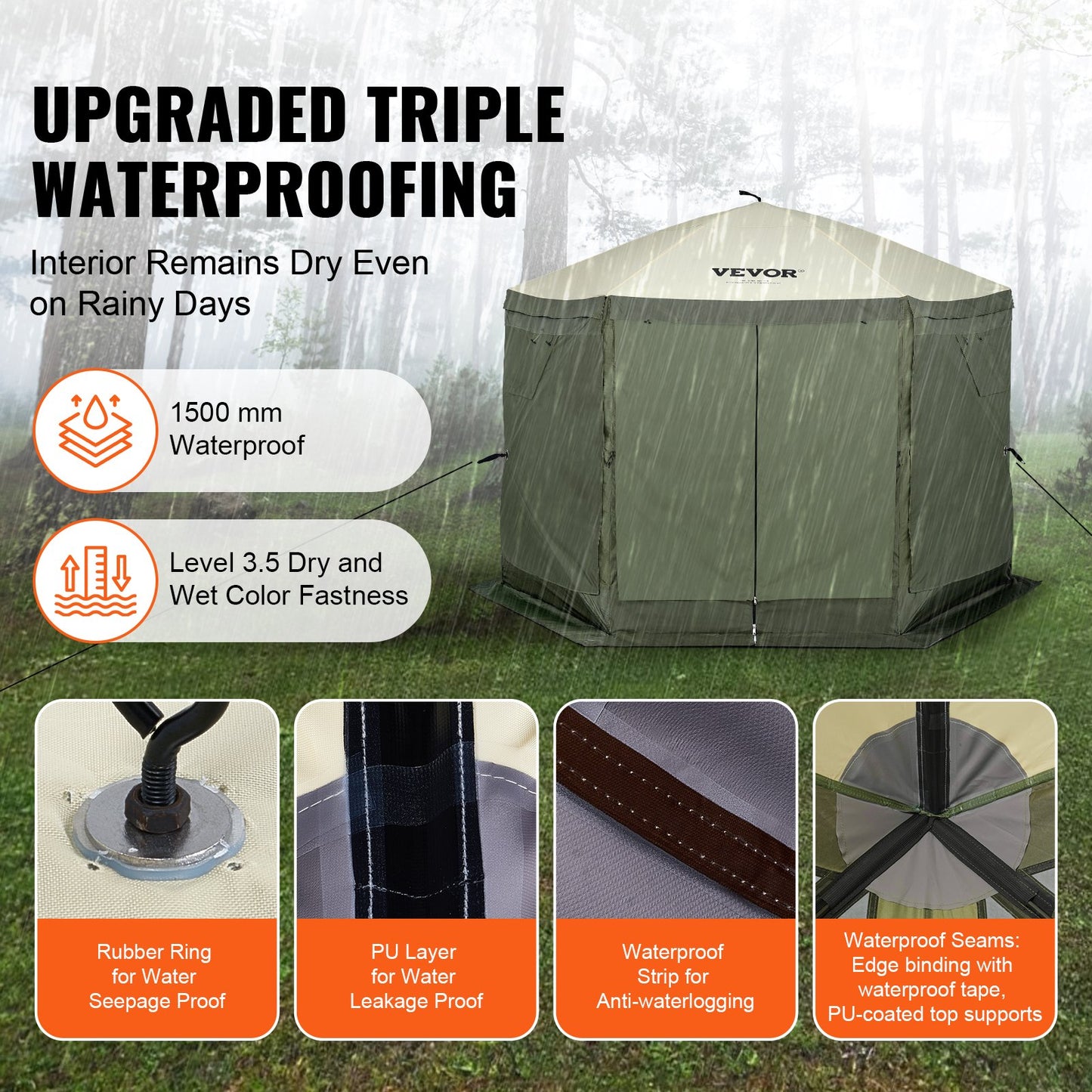 Pop Up Gazebo Tent Pop-Up Screen Tent 6-Sided Canopy Sun Shelter Green