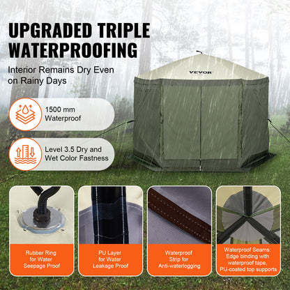 Pop Up Gazebo Tent Pop-Up Screen Tent 6-Sided Canopy Sun Shelter Green