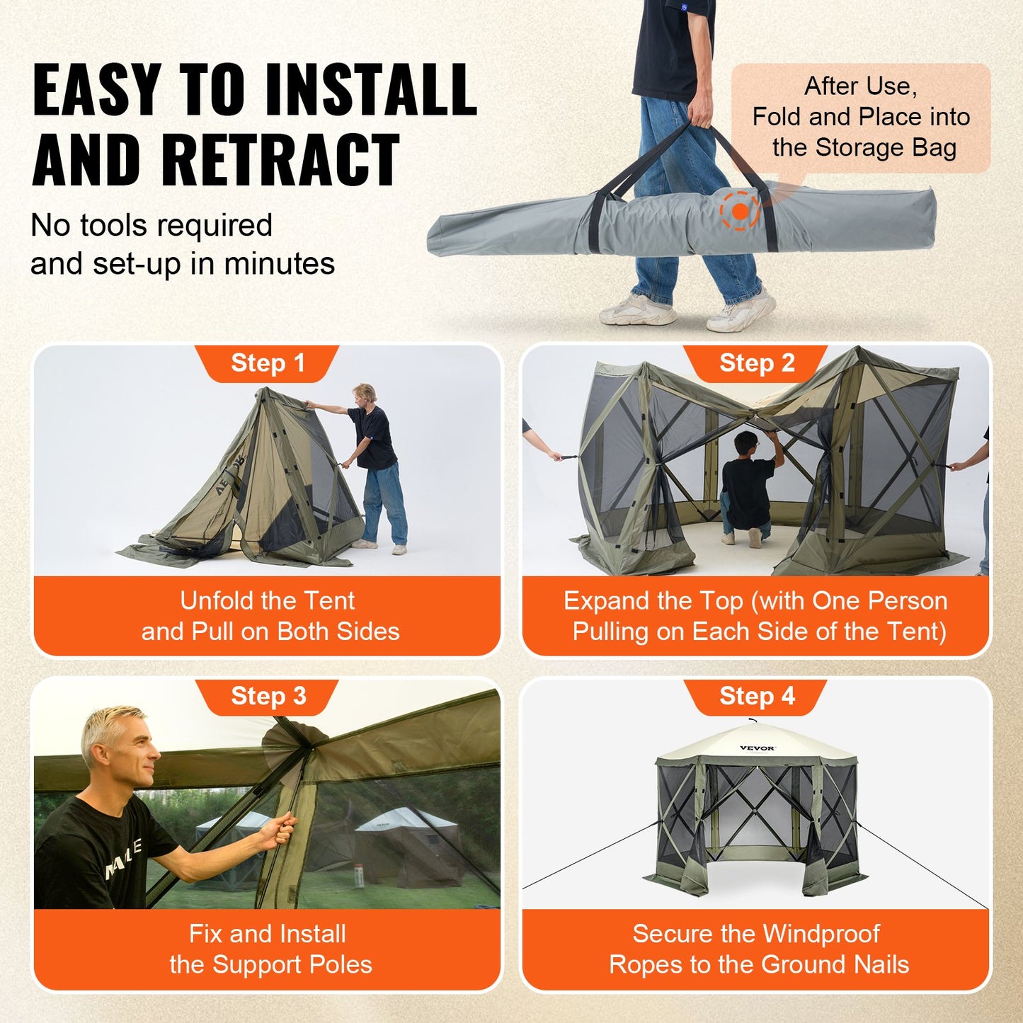 Pop Up Gazebo Tent Pop-Up Screen Tent 6-Sided Canopy Sun Shelter Green
