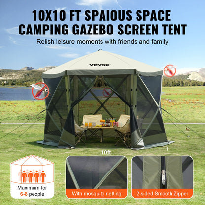 Pop Up Gazebo Tent Pop-Up Screen Tent 6-Sided Canopy Sun Shelter Green