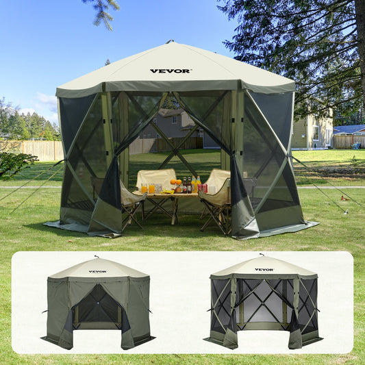 Pop Up Gazebo Tent Pop-Up Screen Tent 6-Sided Canopy Sun Shelter Green