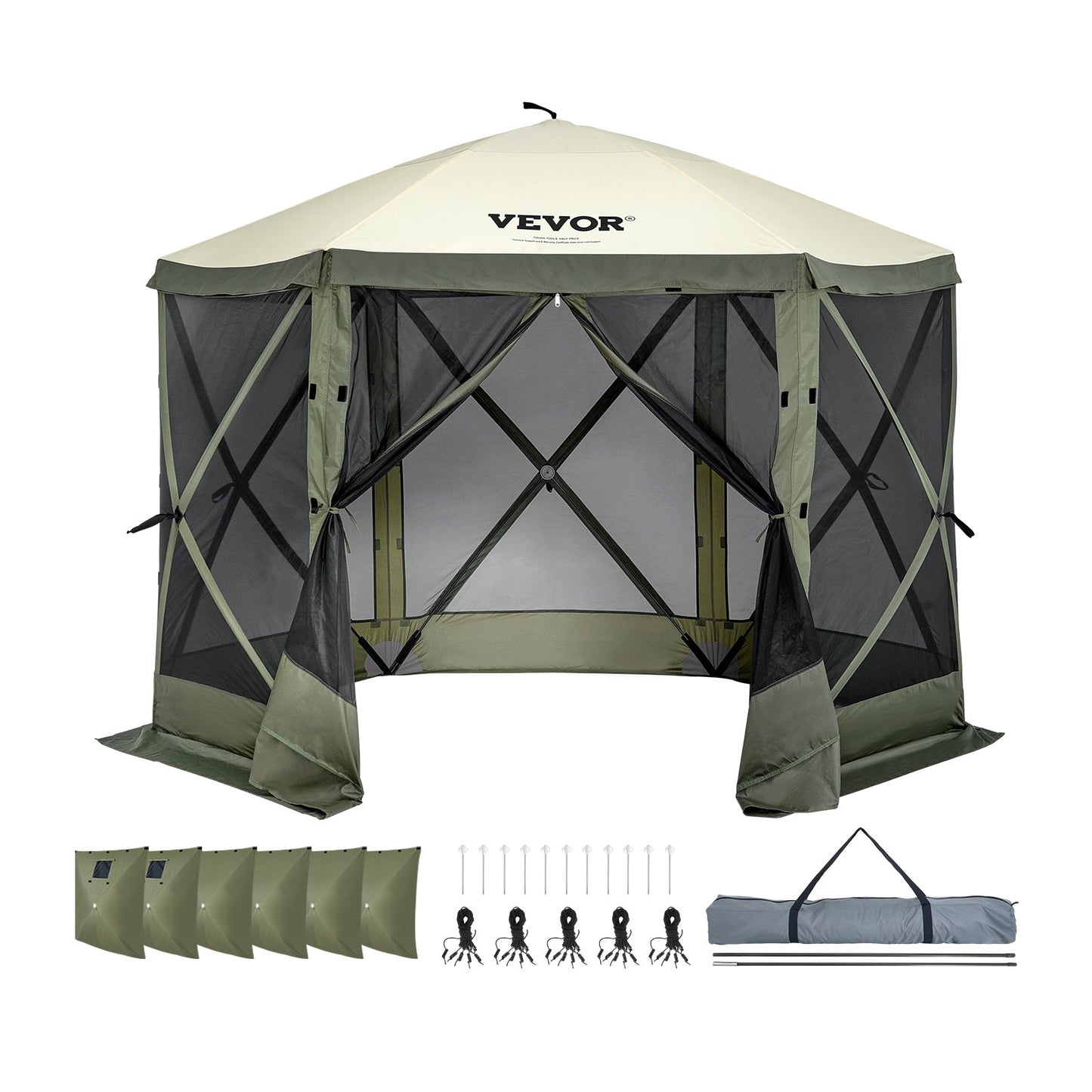 Pop Up Gazebo Tent Pop-Up Screen Tent 6-Sided Canopy Sun Shelter Green