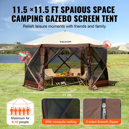 Pop Up Gazebo Tält Pop-Up Screen Tält 6-sidigt skärmtak Sun Shelter Brun