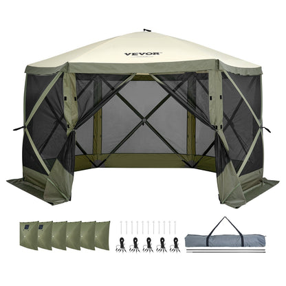 Pop Up Gazebo-tält Pop-Up Screen-tält 6-sidigt kapell Sun Shelter Grön
