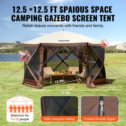 Pop Up Gazebo Tält Pop-Up Screen Tält 6-sidigt skärmtak Sun Shelter Brun