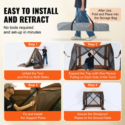Pop Up Gazebo Tent Pop-Up Screen Tent 4-Sided Canopy Sun Shelter Brown
