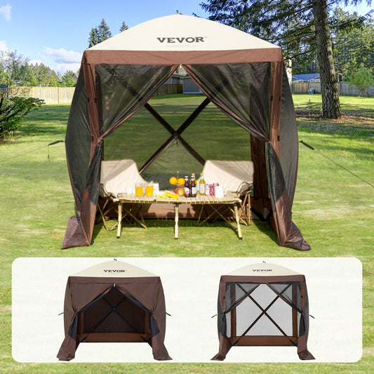 Pop Up Gazebo Tent Pop-Up Screen Tent 4-Sided Canopy Sun Shelter Brown