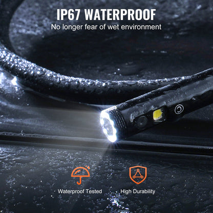 Borescope endoskopkamera med tre linser med 4,3" IPS-skärm 8 + 2 lampor