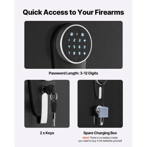 4 vapenskåp, långt vapenskåp för gevär och pistoler, snabbtillgängligt brandsäkert gevärskåp med 2 ammunitionsfack, 2 pistolfickor och 2 justerbara ställ, stort digitalt skåp med nyckel- och lösenordslås |  EU