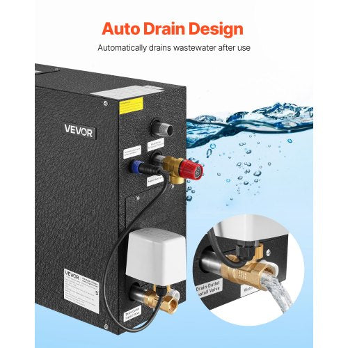 ånggenerator, 7,5 kW ångduschsystem med styrenhet för hemmabastu, spa, kommersiellt automatiskt dräneringspaket med överhettnings-, torrkörnings- och övertrycksskydd, effektiv från 10 minuter till 24 timmar, svart |  EU