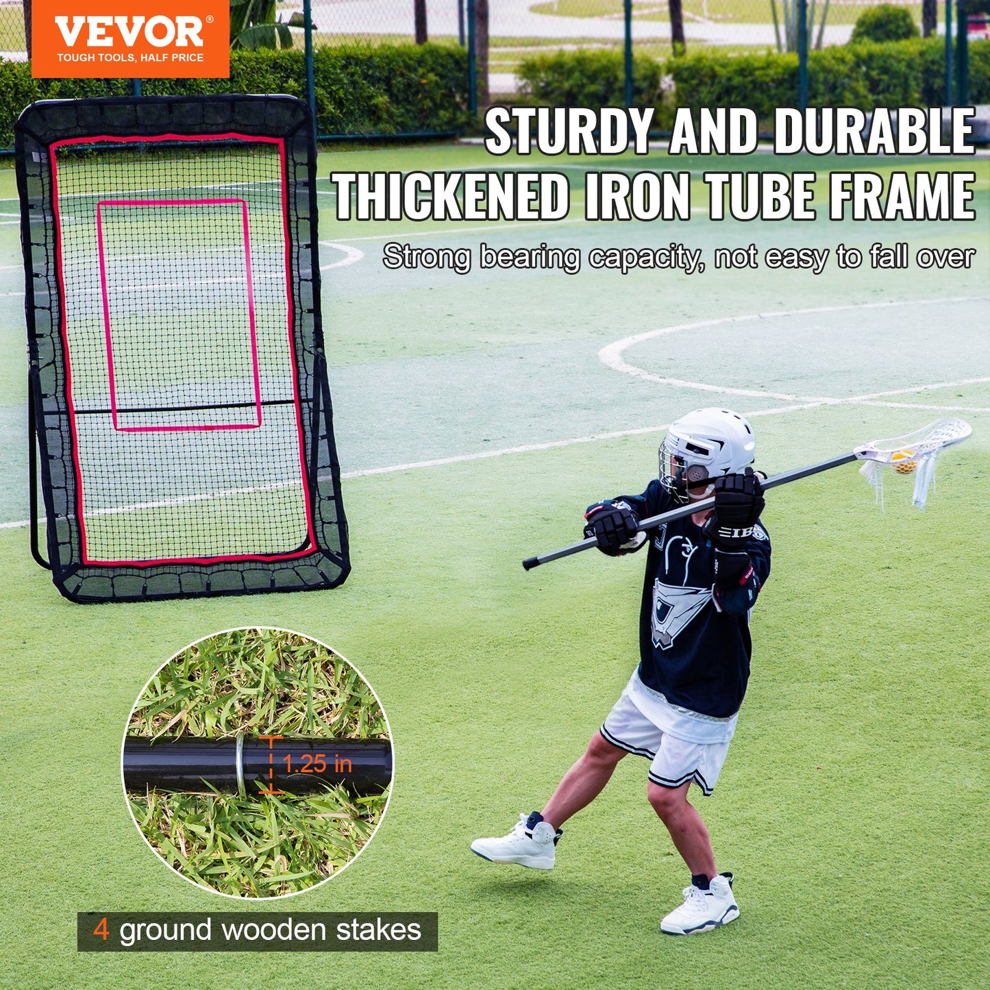 Lacrosse Rebounder för bakgård, 4x7 Ft Volleyboll Bounce Back Net, Pitchback Throwback Baseball Softball Retur träningsskärm, Justerbar vinkel Skjutövning Träningsvägg med mål