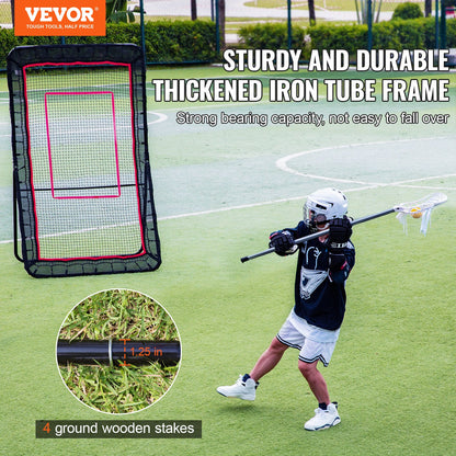 Lacrosse Rebounder för bakgård, 4x7 Ft Volleyboll Bounce Back Net, Pitchback Throwback Baseball Softball Retur träningsskärm, Justerbar vinkel Skjutövning Träningsvägg med mål