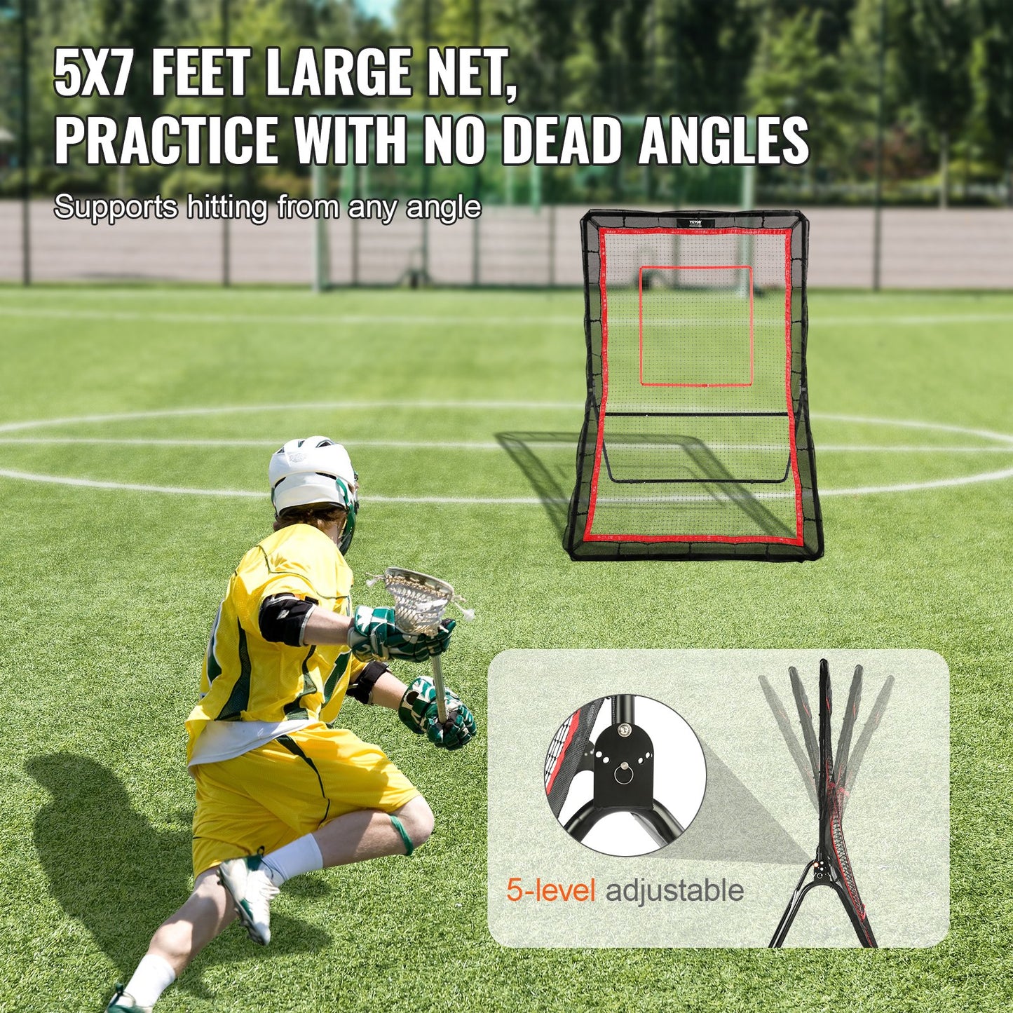 Lacrosse Rebounder for Backyard, 5x7 Ft Volleyball Bounce Back Net, Pitchback Throwback Baseball Softball Return Training Screen, Adjustable Angle Shooting Practice Training Wall with Goal
