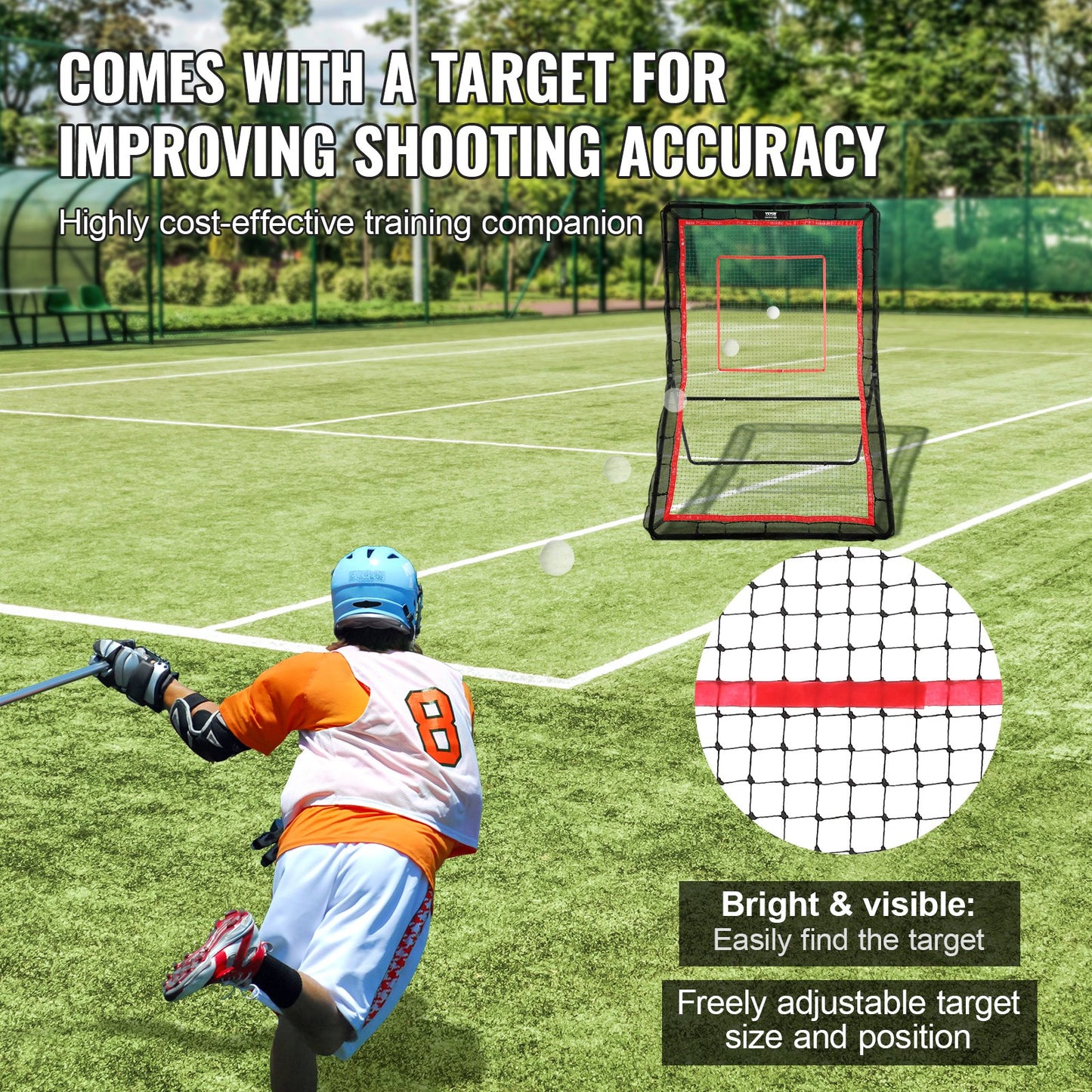 Lacrosse Rebounder for Backyard, 5x7 Ft Volleyball Bounce Back Net, Pitchback Throwback Baseball Softball Return Training Screen, Adjustable Angle Shooting Practice Training Wall with Goal