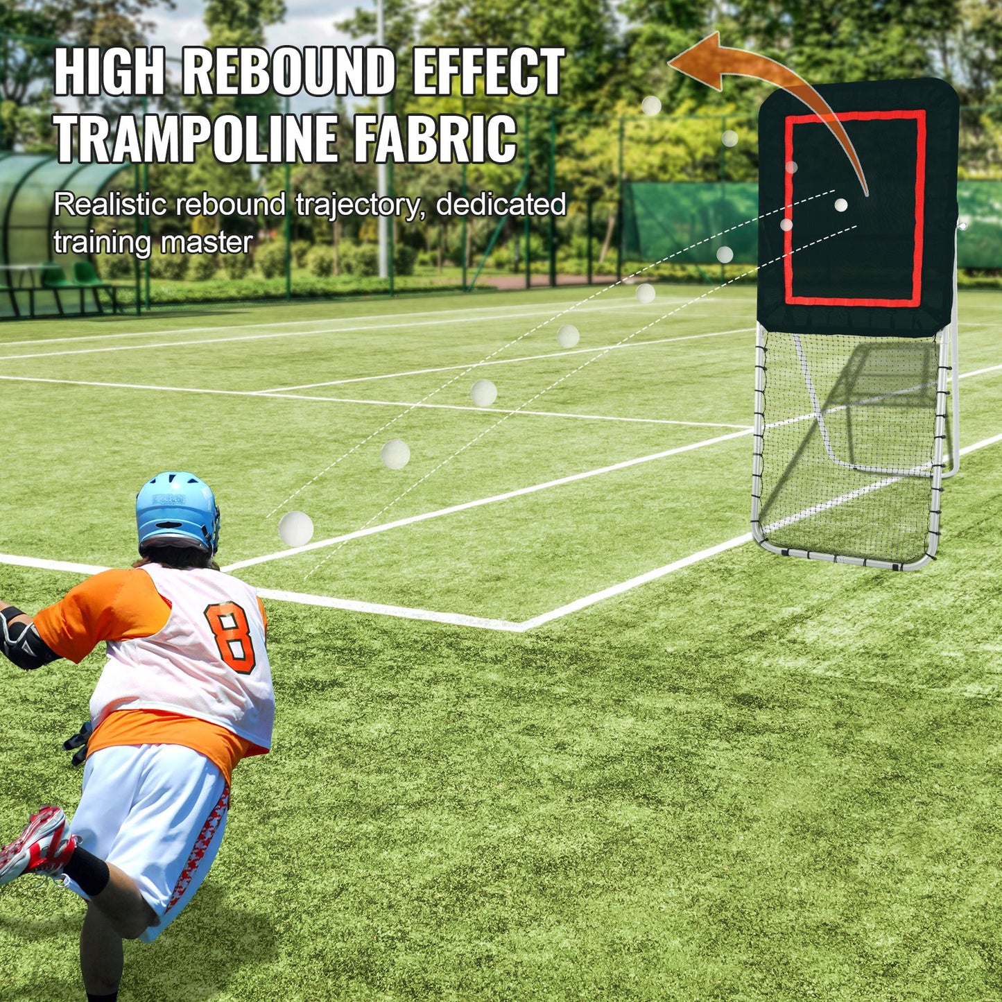 Folding Lacrosse Rebounder for Backyard, 3x8 Ft Volleyball Bounce Back Net, Pitchback Throwback Baseball Softball Return Training Screen, Adjustable Angle Shooting Practice Training Wall, Black