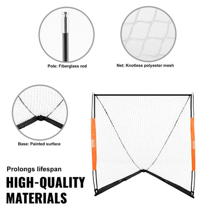Lacrosse Goal, 6' x 6' Lacrosse Net, Portabelt Lacrosse Goal med bärväska, Fiberglass Rod Backyard Lacrosse Training Equipment, Easy Setup Collegiate Goal, Perfekt för ungdomsträning