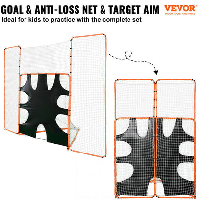 3-IN-1 Lacrosse-mål med ryggstopp och mål, 12' x 9'' Lacrosse-nät, Steel Frame Backyard Lacrosse Rebounder-utrustning, Snabb och enkel installation träningsnät, perfekt för ungdomsträning, orange