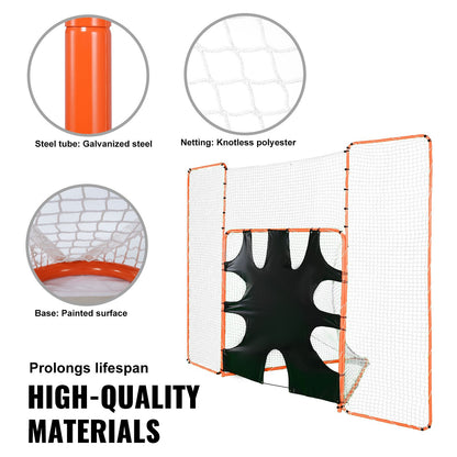 3-IN-1 Lacrosse-mål med ryggstopp och mål, 12' x 9'' Lacrosse-nät, Steel Frame Backyard Lacrosse Rebounder-utrustning, Snabb och enkel installation träningsnät, perfekt för ungdomsträning, orange