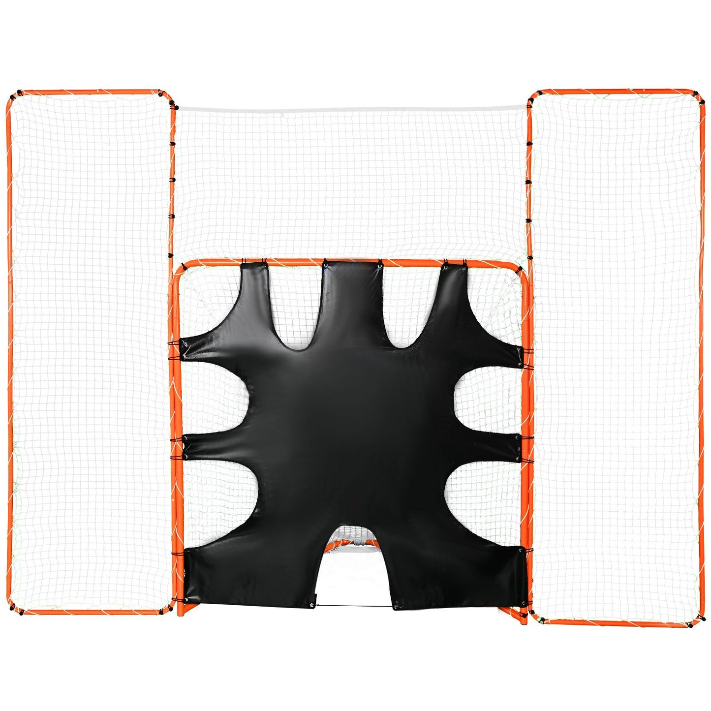 3-IN-1 Lacrosse-mål med ryggstopp och mål, 12' x 9'' Lacrosse-nät, Steel Frame Backyard Lacrosse Rebounder-utrustning, Snabb och enkel installation träningsnät, perfekt för ungdomsträning, orange