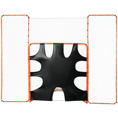 3-IN-1 Lacrosse-mål med ryggstopp och mål, 12' x 9'' Lacrosse-nät, Steel Frame Backyard Lacrosse Rebounder-utrustning, Snabb och enkel installation träningsnät, perfekt för ungdomsträning, orange