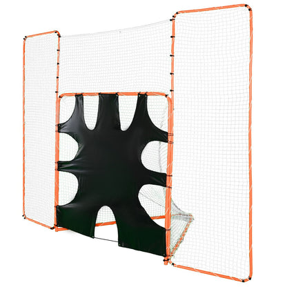 3-IN-1 Lacrosse-mål med ryggstopp och mål, 12' x 9'' Lacrosse-nät, Steel Frame Backyard Lacrosse Rebounder-utrustning, Snabb och enkel installation träningsnät, perfekt för ungdomsträning, orange