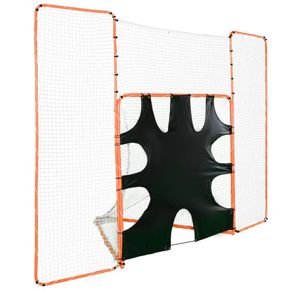 3-IN-1 Lacrosse-mål med ryggstopp och mål, 12' x 9'' Lacrosse-nät, Steel Frame Backyard Lacrosse Rebounder-utrustning, Snabb och enkel installation träningsnät, perfekt för ungdomsträning, orange