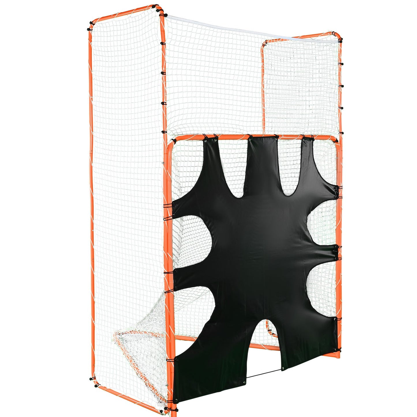 3-IN-1 Lacrosse-mål med ryggstopp och mål, 12' x 9'' Lacrosse-nät, Steel Frame Backyard Lacrosse Rebounder-utrustning, Snabb och enkel installation träningsnät, perfekt för ungdomsträning, orange