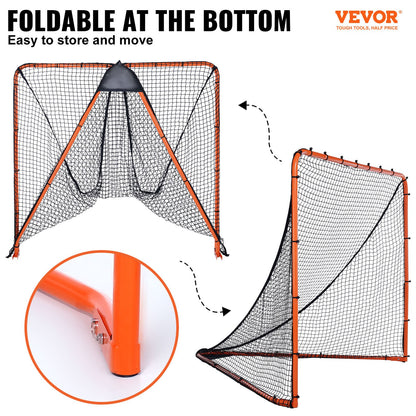 Lacrosse Goal, 6' x 6' Lacrosse Net, Folding Portable Backyard Lacrosse Training Equipment, Steel Frame Training Net, Snabb och enkel installation Lacrosse Goal, Perfekt för ungdomsträning för vuxna, Orange