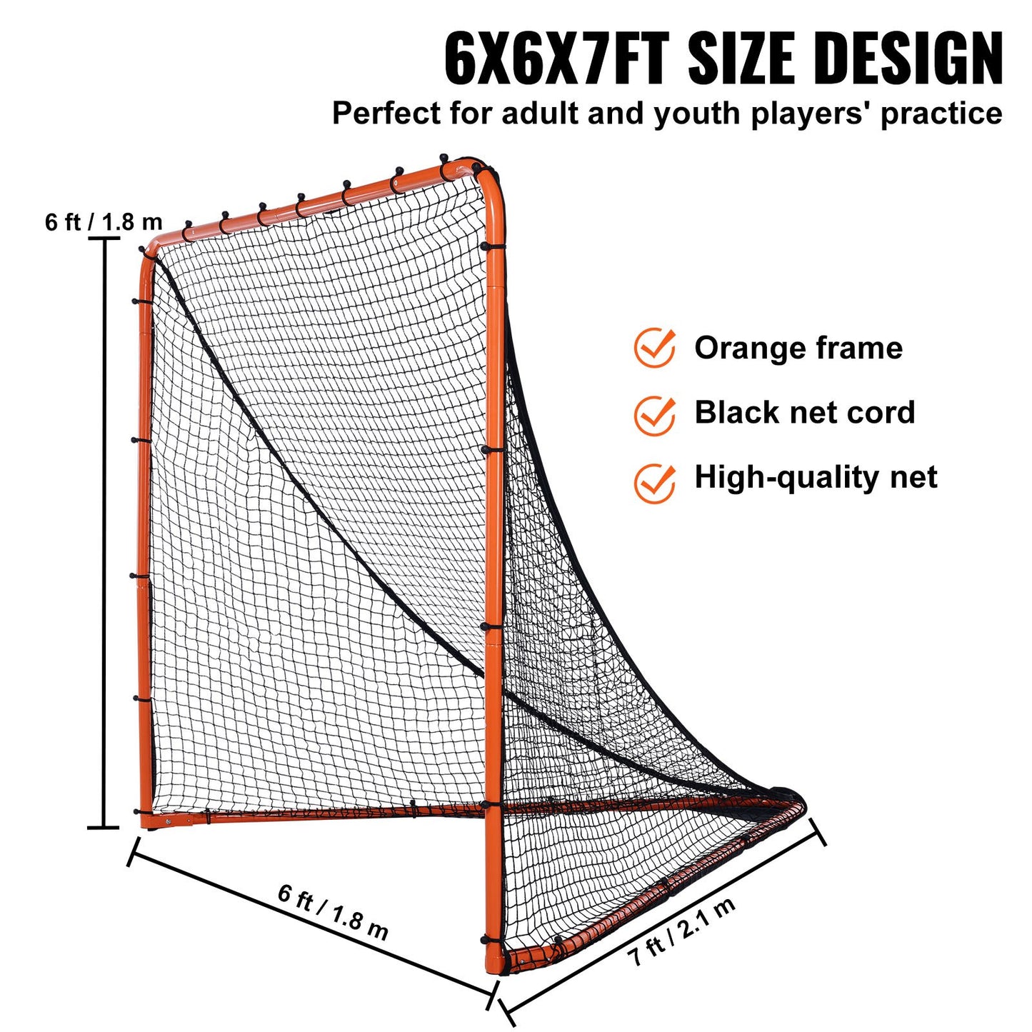 Lacrosse Goal, 6' x 6' Lacrosse Net, Folding Portable Backyard Lacrosse Training Equipment, Steel Frame Training Net, Snabb och enkel installation Lacrosse Goal, Perfekt för ungdomsträning för vuxna, Orange