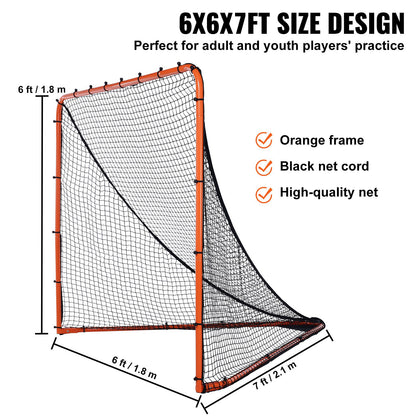 Lacrosse Goal, 6' x 6' Lacrosse Net, Folding Portable Backyard Lacrosse Training Equipment, Steel Frame Training Net, Snabb och enkel installation Lacrosse Goal, Perfekt för ungdomsträning för vuxna, Orange