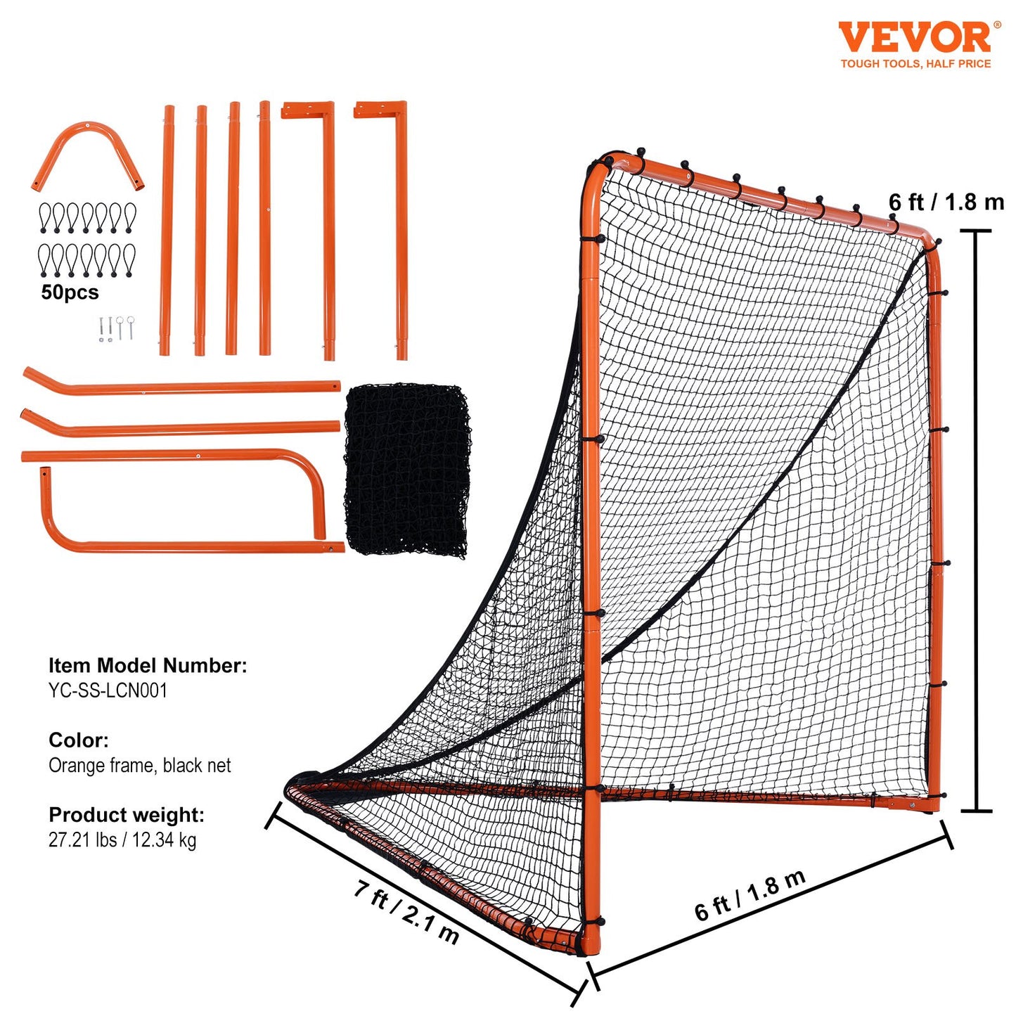 Lacrosse Goal, 6' x 6' Lacrosse Net, Folding Portable Backyard Lacrosse Training Equipment, Steel Frame Training Net, Snabb och enkel installation Lacrosse Goal, Perfekt för ungdomsträning för vuxna, Orange