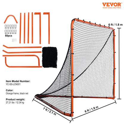 Lacrosse Goal, 6' x 6' Lacrosse Net, Folding Portable Backyard Lacrosse Training Equipment, Steel Frame Training Net, Snabb och enkel installation Lacrosse Goal, Perfekt för ungdomsträning för vuxna, Orange