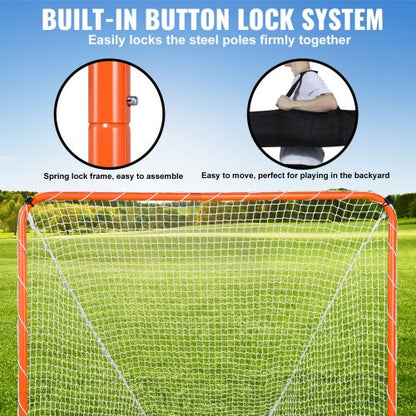 Lacrosse-Tor, 6' x 6' Lacrosse-Netz, Stahlrahmen-Lacrosse-Trainingsgerät für den Garten, tragbares Lacrosse-Tor mit Tragetasche, schneller und einfacher Aufbau, perfekt für das Jugendtraining, Orange | EU