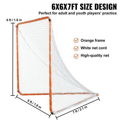 Lacrosse-Tor, 6' x 6' Lacrosse-Netz, Stahlrahmen-Lacrosse-Trainingsgerät für den Garten, tragbares Lacrosse-Tor mit Tragetasche, schneller und einfacher Aufbau, perfekt für das Jugendtraining, Orange | EU