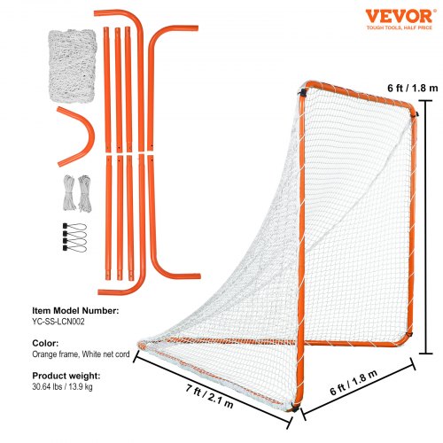 Lacrosse-Tor, 6' x 6' Lacrosse-Netz, Stahlrahmen-Lacrosse-Trainingsgerät für den Garten, tragbares Lacrosse-Tor mit Tragetasche, schneller und einfacher Aufbau, perfekt für das Jugendtraining, Orange | EU