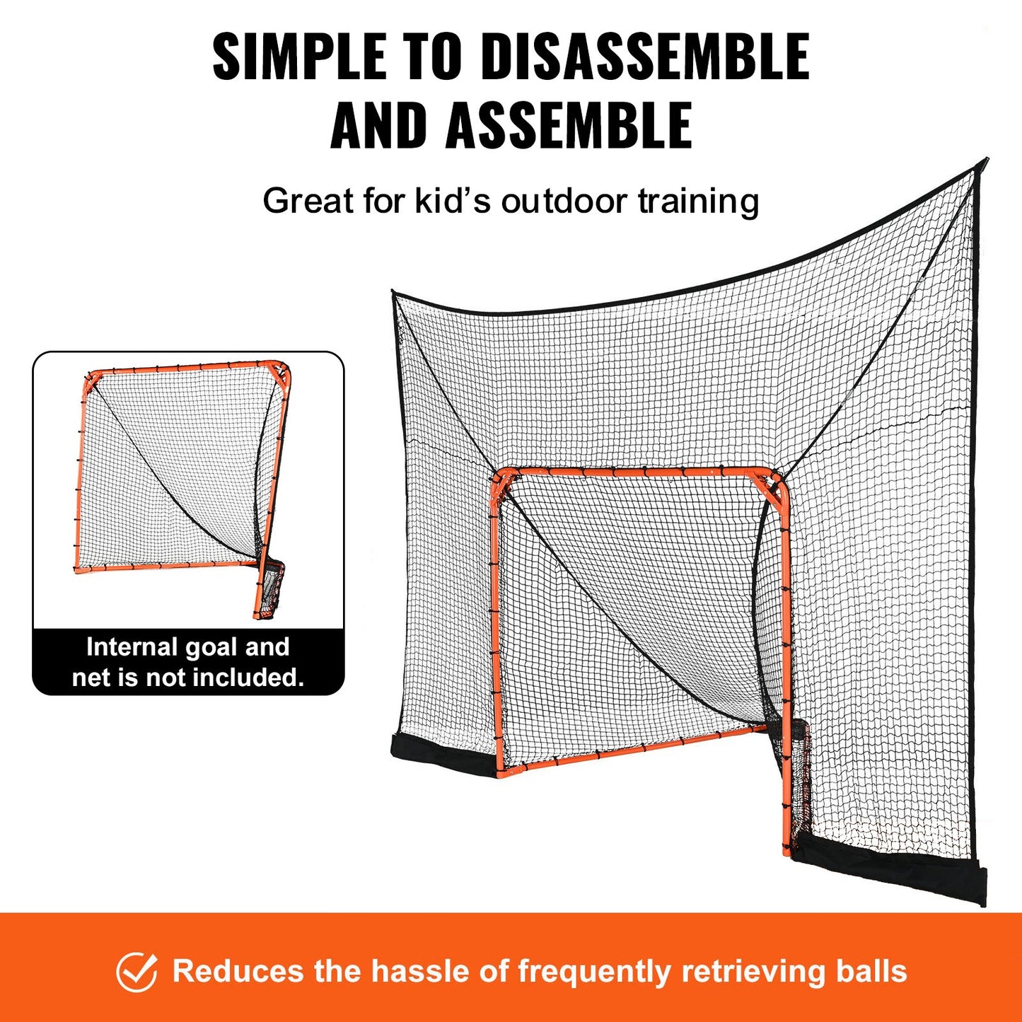 Hockey och Lacrosse Goal Backstop med utökad täckning, 12' x 9' Lacrosse-nät, kompletta tillbehör träningsnät, Snabb enkel installation av bakgård Lacrosse-utrustning, perfekt för ungdomsträning