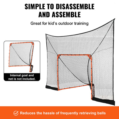 Hockey och Lacrosse Goal Backstop med utökad täckning, 12' x 9' Lacrosse-nät, kompletta tillbehör träningsnät, Snabb enkel installation av bakgård Lacrosse-utrustning, perfekt för ungdomsträning