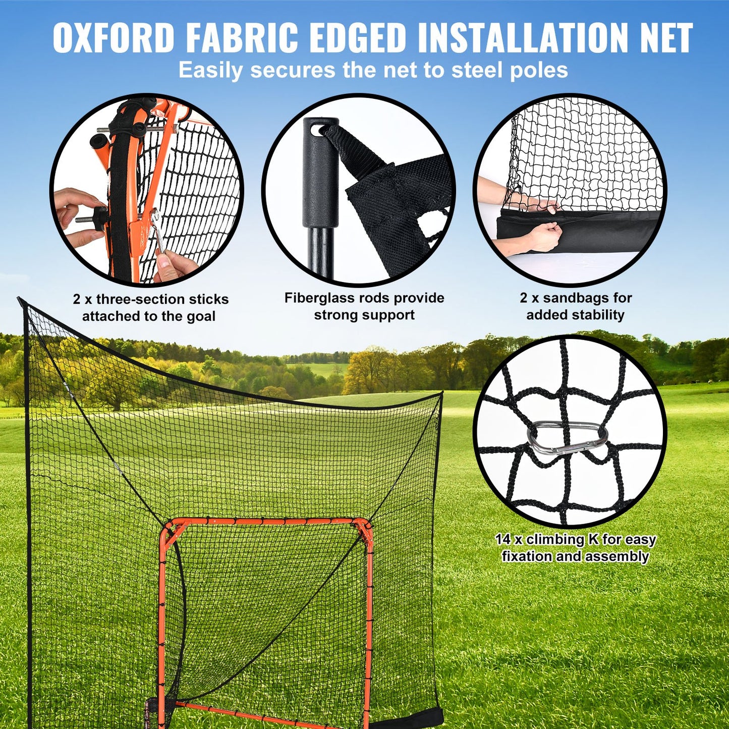 Hockey och Lacrosse Goal Backstop med utökad täckning, 12' x 9' Lacrosse-nät, kompletta tillbehör träningsnät, Snabb enkel installation av bakgård Lacrosse-utrustning, perfekt för ungdomsträning