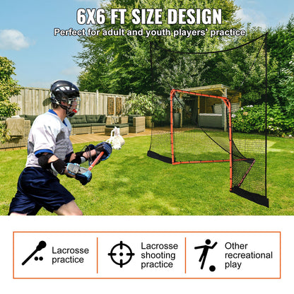 Hockey och Lacrosse Goal Backstop med utökad täckning, 12' x 9' Lacrosse-nät, kompletta tillbehör träningsnät, Snabb enkel installation av bakgård Lacrosse-utrustning, perfekt för ungdomsträning