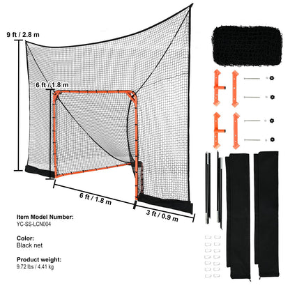 Hockey och Lacrosse Goal Backstop med utökad täckning, 12' x 9' Lacrosse-nät, kompletta tillbehör träningsnät, Snabb enkel installation av bakgård Lacrosse-utrustning, perfekt för ungdomsträning