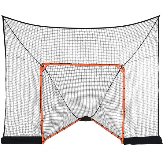 Hockey och Lacrosse Goal Backstop med utökad täckning, 12' x 9' Lacrosse-nät, kompletta tillbehör träningsnät, Snabb enkel installation av bakgård Lacrosse-utrustning, perfekt för ungdomsträning