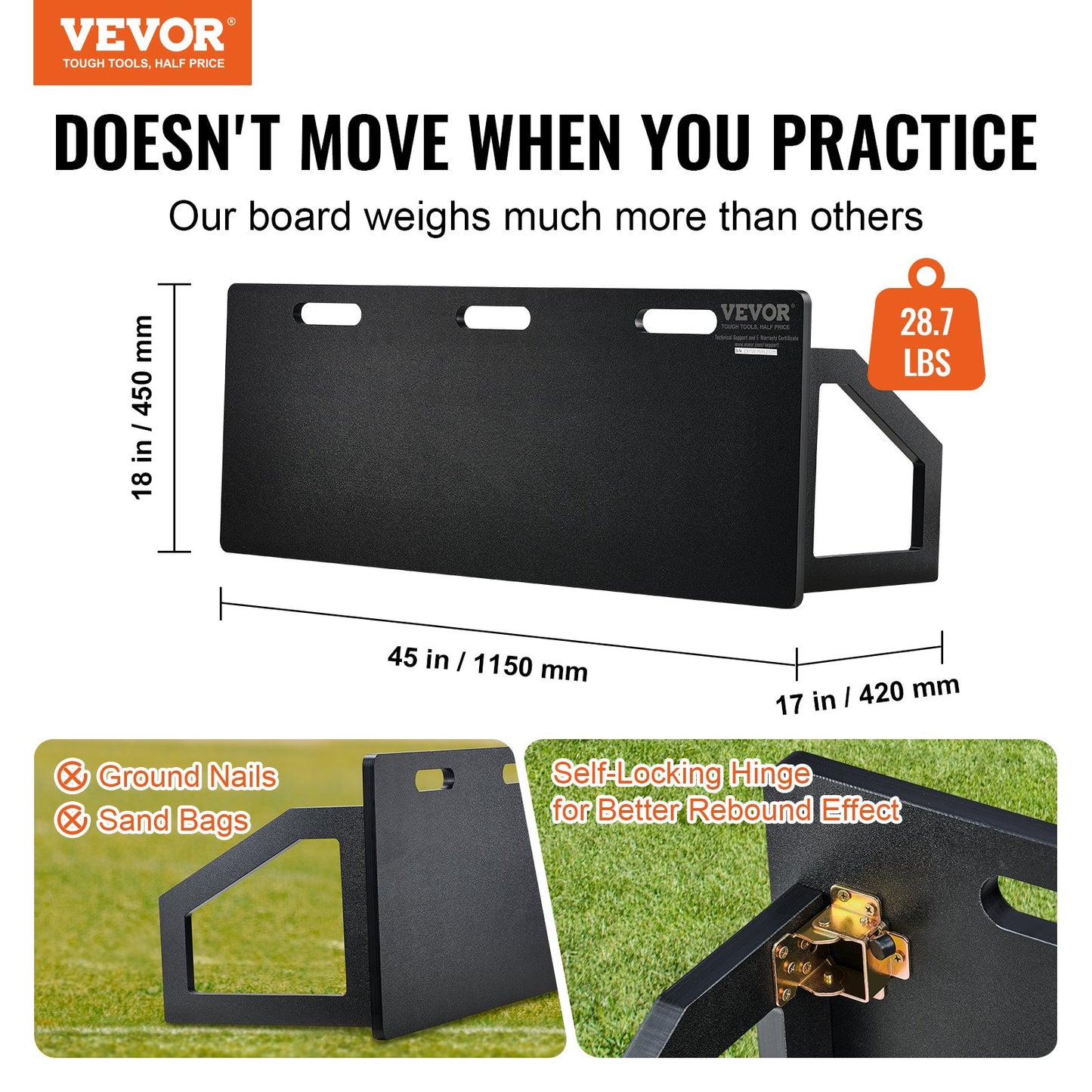 Soccer Rebounder Board, 45"X18" bärbar fotbollsvägg med 2 vinklar Rebound, hopfällbar HDPE Kickback Rebound Board, fotbollsträningsutrustning för barn och vuxna, passnings- och skjutträning