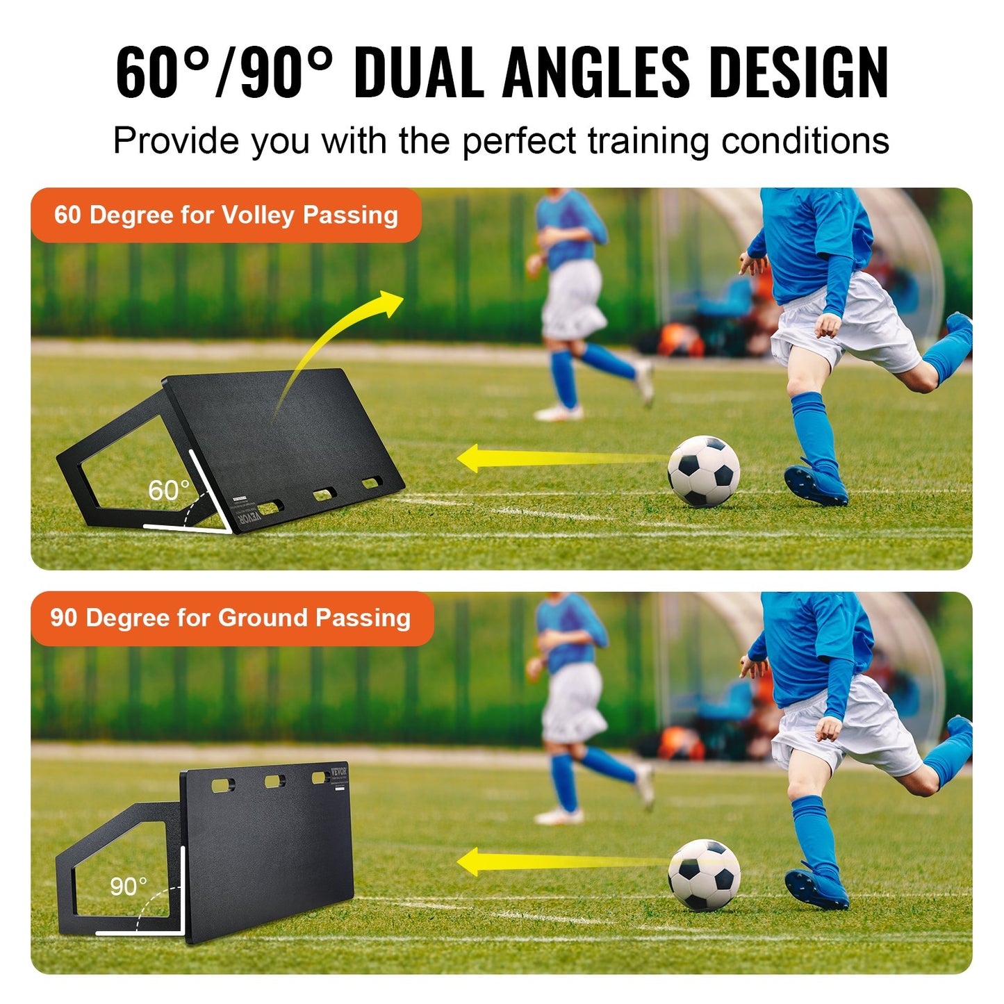 Soccer Rebounder Board, 45"X18" bärbar fotbollsvägg med 2 vinklar Rebound, hopfällbar HDPE Kickback Rebound Board, fotbollsträningsutrustning för barn och vuxna, passnings- och skjutträning