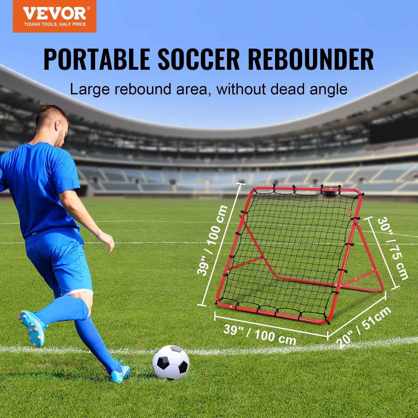 Fußball-Rebounder, Rückprallnetz, Kick-Back 39"x39", tragbare Fußball-Trainingsgeschenke, vollständig einstellbares Winkel-Tornetz, Hilfsmittel und Ausrüstung für Kinder, Jugendliche und alle Altersgruppen, einfach zu installieren und perfekt zu verstauen
